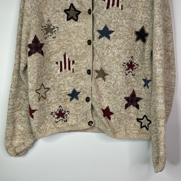 Vintage Winona Cotton Embroidered Star Oatmeal Tan Button Sweater Large - Picture 3 of 9